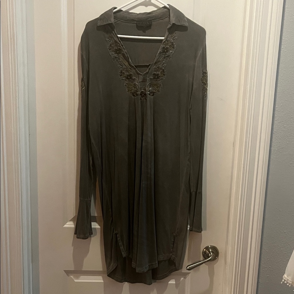 POL Gray Embroidered Dress